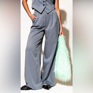 Wide Leg Trousers in Boss B*tch Pinstripe (Grey)